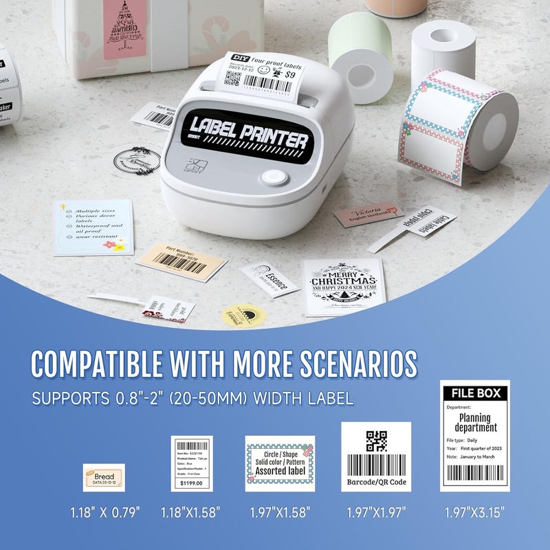 PRT Mini Sticker Printer, Portable Thermal Printer with 1 Roll Sticker Paper, Inkless Sticker Maker, Bluetooth Label Printer for Study Notes,Lists,Pictures,DIY Creations, Printers for Home Use, White - Image 2